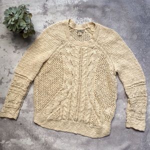 LUCKY BRAND open knit cream sweater 3/4 sleeves